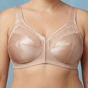 GLAMORISE Comfort Lace Front-Close Full-Coverage Women's Bra in Nude. Size 52DD.